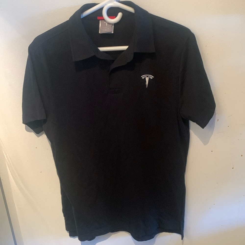Stunning Jet Black Official Tesla Motors Polo With Silver Tesla Logo SZ Large🔥